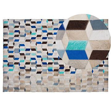 Area Rug Carpet Multicolour Cowhide Leather Patchwork Geometric Pattern Rectangular 140 X 200 Cm Beliani