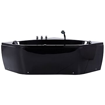 Whirlpool Corner Bath Black Sanitary Acrylic Led 140 Cm Beliani