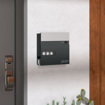 Homcom Wall Mounted Post Box With Viewing Window, 2 Lock, Modern Galvanised Steel Mailbox With Copper Core, Weatherproof Letterbox For Outdoor Use, Easy To Install, Charcoal Grey
