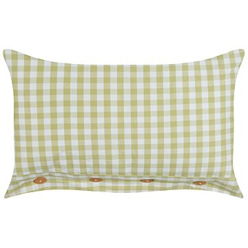 Decorative Cushion Olive Green And White Chequered Pattern 40 X 60 Cm Buttons Modern Décor Accessories Bedroom Living Room Beliani