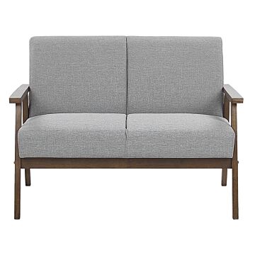 Sofa Grey Polyester Upholstery 2 Seater Retro Design Wooden Frame Living Room Couch Beliani