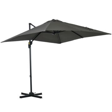 Outsunny 2.5 X 2.5m Patio Offset Parasol Cantilever Umbrella Sun Shade Canopy Shelter 360° Rotation With Crank Handle And Cross Base, Grey