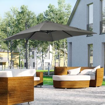Outsunny 2.5 X 2.5m Patio Offset Parasol Cantilever Umbrella Sun Shade Canopy Shelter 360° Rotation With Crank Handle And Cross Base, Grey