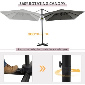 Outsunny 2.5 X 2.5m Patio Offset Parasol Cantilever Umbrella Sun Shade Canopy Shelter 360° Rotation With Crank Handle And Cross Base, Grey