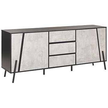 Sideboard Concrete Effect With Black 2 Cabinets 3 Drawers Metal Legs Industrial Design Beliani