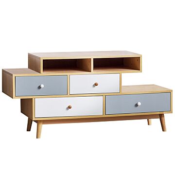 Sideboard Brown 4 Drawers 2 Shelves Asymmetric Design Scandinavian Beliani