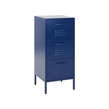 3 Drawer Storage Cabinet Navy Blue Metal Steel Home Office Unit Industrial Small Chest Of Drawers Beliani