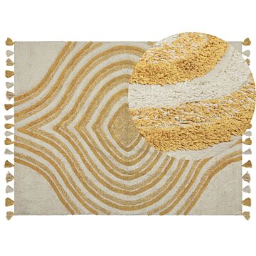 Area Rug Beige And Yellow Cotton 160 X 230 Cm Rectangular Hand Tufted Modern Abstract Living Room Bedroom Decor Beliani