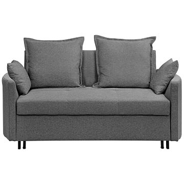 2 Seater Sofa Bed Grey Sleeping Function Profiled Armrests Beliani
