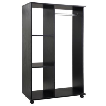 Homcom Open Wardrobe With Hanging Rail And Storage Shelves W/wheels Bedroom- Black