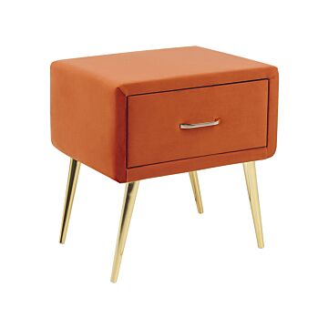 Bedside Table Orange Velvet Upholstery Nightstand 1 Drawer Minimalist Design Bedroom Furniture Beliani