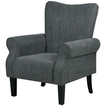 Homcom Upholstered Accent Chair With High Back, Rolled Arms And Wood Legs, Soft Thick Padded Armchair, Grey