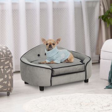 Pawhut Pet Sofa Dog Bed Couch Cat Kitten Sponge Removable Cushion Lounge Grey 66.5 X 45 X 35.5 Cm