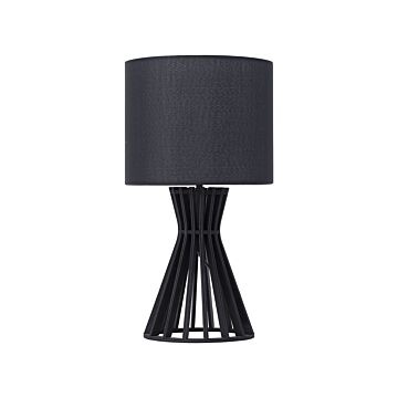 Table Lamp Black Wood And Fabric Lampshade Contemporary Beliani