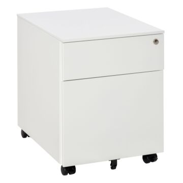 Vinsetto Vertical File Cabinet Steel Lockable With Pencil Tray And Casters Home Filing Furniture For A4, Letters And Legal-sized Files, White