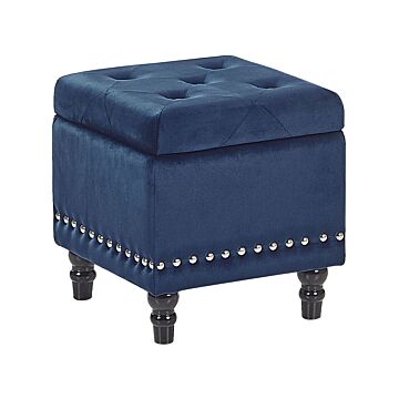 Footstool Dark Blue Velvet Upholstery Button Tufted Nailhead Trim Seat Beliani