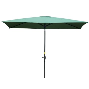 Outsunny 2 X 3m Rectangular Market Umbrella Patio Outdoor Table Umbrellas With Crank & Push Button Tilt, Green
