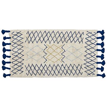 Rug Beige Cotton 80 X 150 Cm Geometric Pattern Hand Tufted Tassels Flatweave Living Room Bedroom Beliani