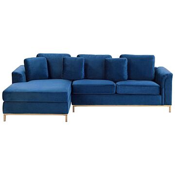 Corner Sofa Blue Velvet Upholstered L-shaped Right Hand Orientation Beliani