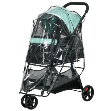 Pawhut Foldable Pet Stroller With Rain Cover For Xs And S-sized Dogs Green