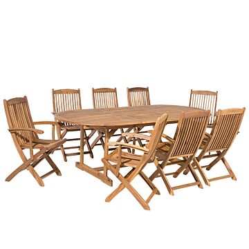 Outdoor Dining Set Light Acacia Wood 8 Seater Table Folding Chairs Rustic Design Beliani