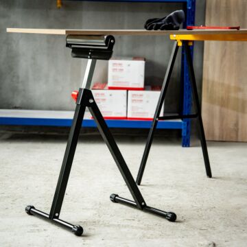 Homcom Folding Roller Stand, Material Support Pedestal With Ball Bearing Roller Height Adjustable Portable, Metal Construction, Black