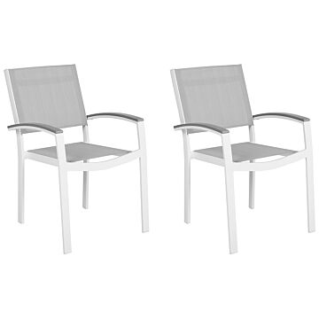 Set Of 2 Garden Chairs Grey And White Aluminium Frame Weather Resistant Beliani