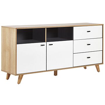 Sideboard Light Wood With White Engineered Wood Solid Wood Legs Storage Cabinets Drawers Scandinavian Beliani