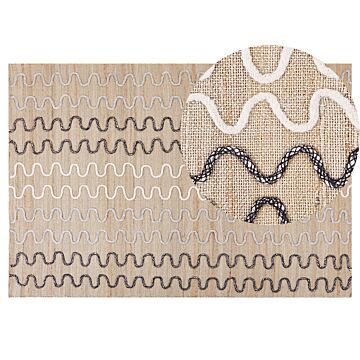 Area Rug Carpet Beige Jute Geometric Pattern 140 X 200 Cm Cm Rustic Boho Beliani