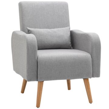 Homcom Accent Chair, Linen-touch Armchair, Upholstered Leisure Lounge Sofa, Club Chair With Wooden Frame, Grey