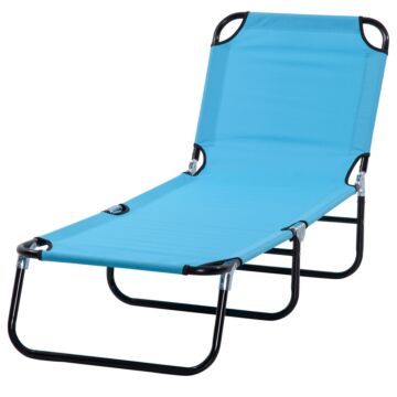 Outsunny Folding Chaise Lounge Pool Chairs, Outdoor Sun Tanning Chairs, Reclining Back, Steel Frame & Breathable Mesh, Sky Blue