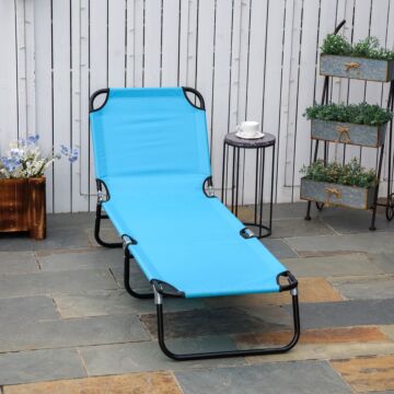 Outsunny Folding Chaise Lounge Pool Chairs, Outdoor Sun Tanning Chairs, Reclining Back, Steel Frame & Breathable Mesh, Sky Blue