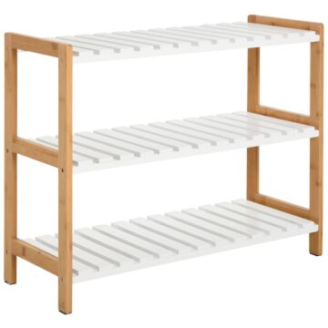 Homcom 3-tier Shoe Rack Wood Frame Slatted Shelves Spacious Open Hygienic Storage Home Hallway Furniture Family Guests 70l X 26w X 57.5h Cm - Natural