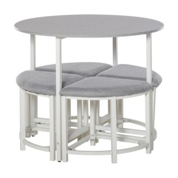 Homcom Modern Round Dining Table Set With 4 Upholstered Stools For Dining Room, Kitchen, Dinette