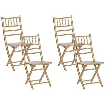 Set Of 4 Folding Chairs Gold Beechwood Dining Room Chairs Contemporary Style Beliani