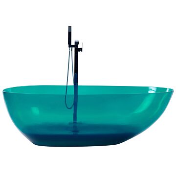 Freestanding Bath Transparent Teal Solid Surface 169 X 78 Cm Oval Single Modern Design Beliani