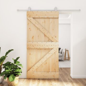 Vidaxl Sliding Door With Hardware Set 100x210 Cm Solid Wood Pine