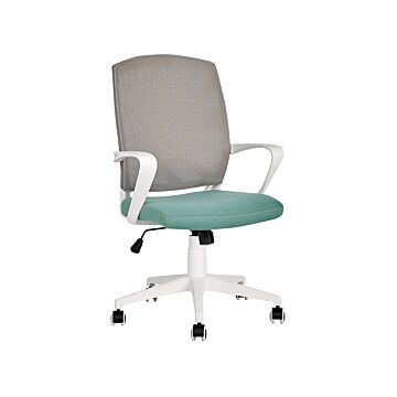 Office Chair Grey And Teal Blue Polyester Mesh Swivel Desk Computer Adjustable Height Beliani