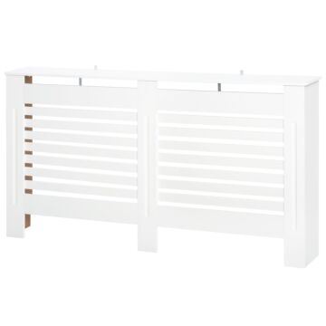 Homcom Mdf White Painted Radiator Cover Slatted Cabinet Shelving Display Horizontal Style Modern Piece 172l X 19w X 81h Cm