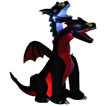 Homcom 7ft Tall Halloween Inflatable Dragon With 2 Heads And Led Lights, Blow Up Halloween Party Decoration For Indoor Outdoor Yard Lawn Garden