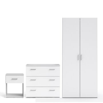 Space 3 Piece Bundle, Bedside, Chest And 2 Door Wardrobe In White