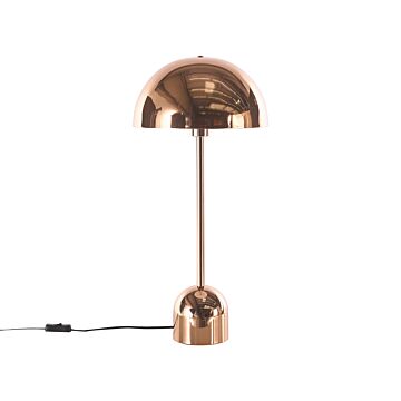 Table Lamp Copper Metal Glossy Copper Round Shade Night Lamp Desk Light Beliani