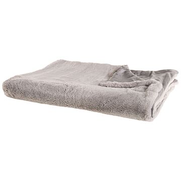 Blanket Grey Polyester Fabric 200 X 220 Cm Living Room Throw Fluffy Decoration Modern Design Beliani