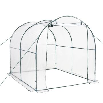 Outsunny Walk-in Polytunnel Greenhouse With Roll-up Door Transparent Tunnel Greenhouse With Steel Frame And Pvc Cover, 2.5 X 2m