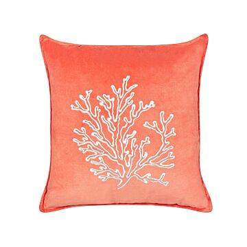 Scatter Cushion Red Velvet 45 X 45 Cm Marine Coral Motif Square Polyester Filling Home Accessories Beliani