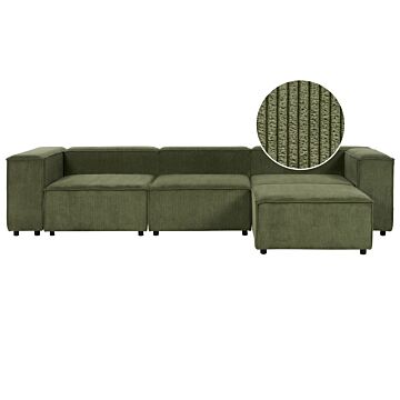Modular Sofa Green Corduroy 3 Seater Sectional Couch With Ottoman Sofa With Black Legs Modern Living Room Beliani