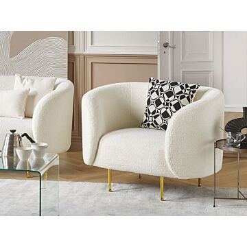 Armchair White Boucle Fabric Soft Nubby Gold Legs Retro Glam Art Decor Style Beliani