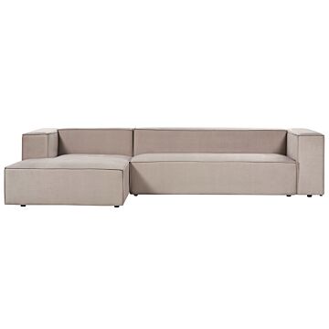 Right Hand 3 Seater Corner Sofa Taupe Velvet Upholstered Low Backrest Minimalistic Style