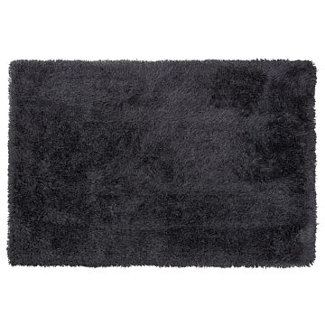 Shaggy Area Rug High-pile Carpet Solid Black Polyester Rectangular 160 X 230 Cm Beliani