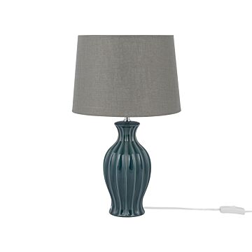 Table Lamp Green Ceramic Base Grey Fabric Lampshade Modern Beliani